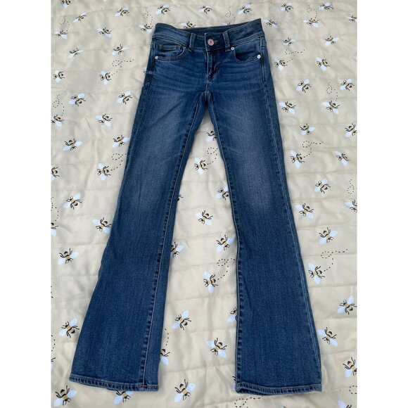 American Eagle Super Stretch Dark Blue Kick Boot Denim Jeans Sz 00 - Picture 1 of 5